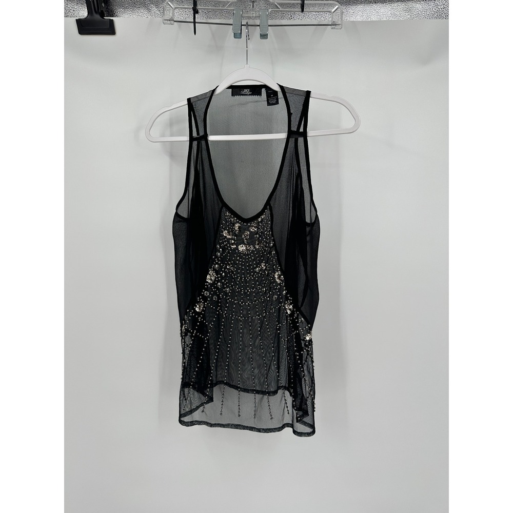 BKE Womens Sheer Beaded Top Size M Black Whimsigoth Witchy‎ Festival Boho
